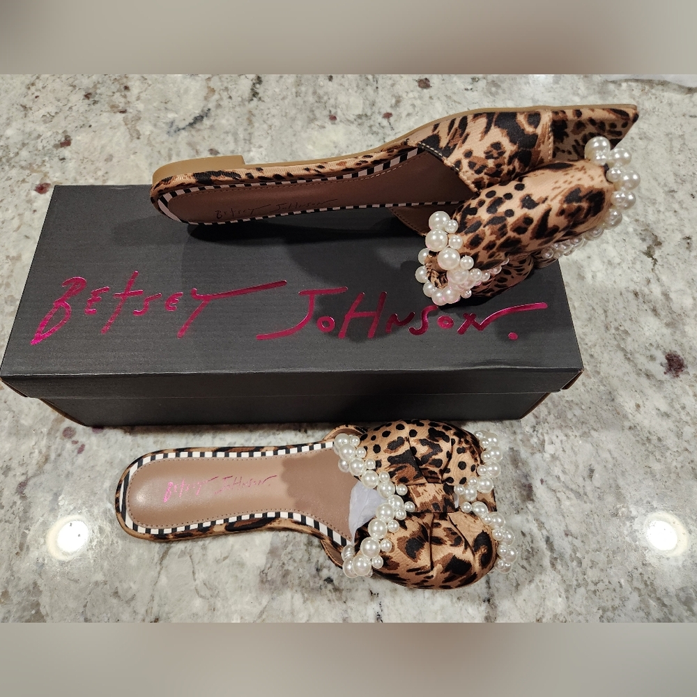 Betsey Johnson Leopard Sandals With Pearls